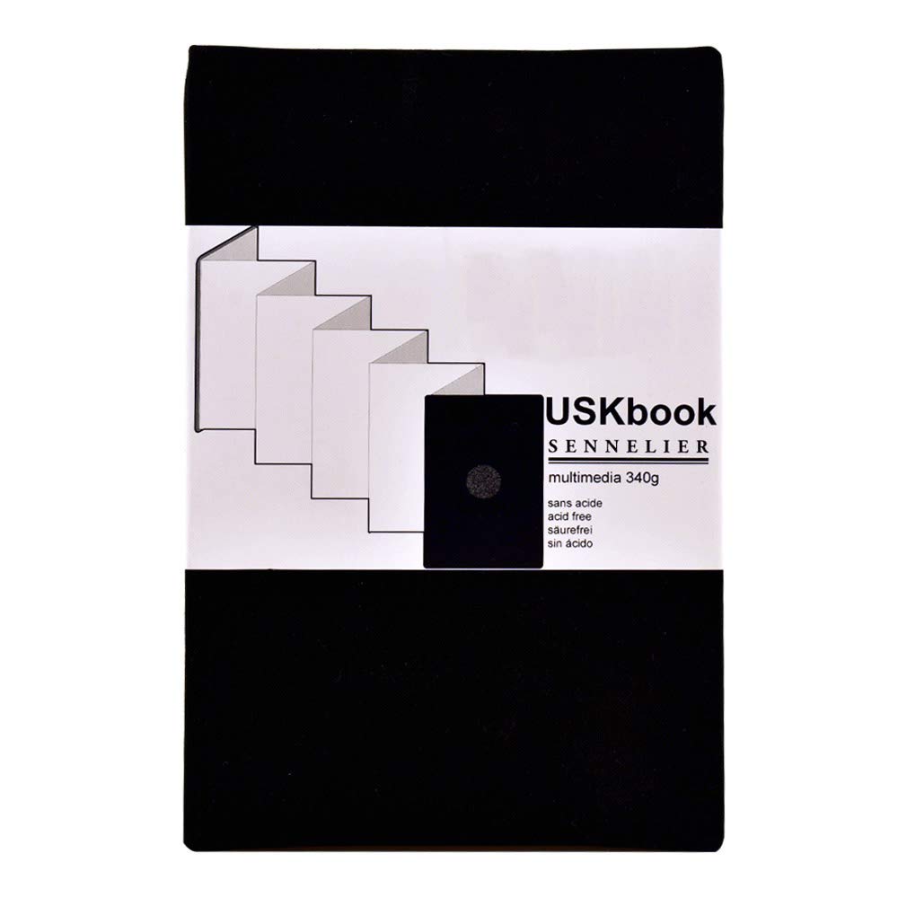 Sennelier USKbook - Small Concertina Urban Sketchbook - Multimedia 340 GSM - Black Linen Cover