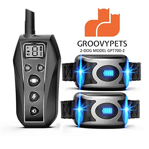 GROOVYPETS 2000 Feet Remote Dog Training Shock Collar w/Safe Humane Beep, Vibration, Static Shock and Waterproof Long Lasting Rechargeable Battery for Small Medium Large Dogs (Two Dog Kit)