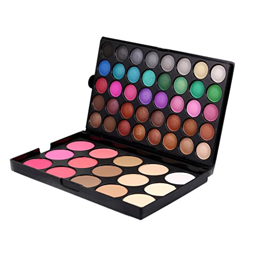 MagiDeal Fashion 55 Colors Warm Nude Neon Eye Shadow Matte Shimmer Eyeshadow Palette Contour Blusher Face Cheek Makeup Set Kit