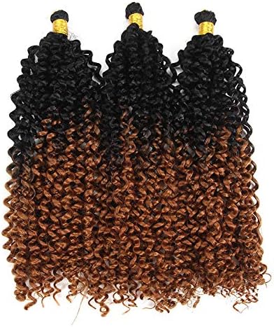 6Packs Synthetic Water Wave Crochet Braiding Hair 14" Black Blonde Bohemian Style Afro Kinky Twist Crochet Hair Bundle Extensions (T1B/30)