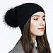 YINONIY Women's Slouchy Wool Knitted Pom Pom Beanie Cap Winter Crochet Cotton Hat Black