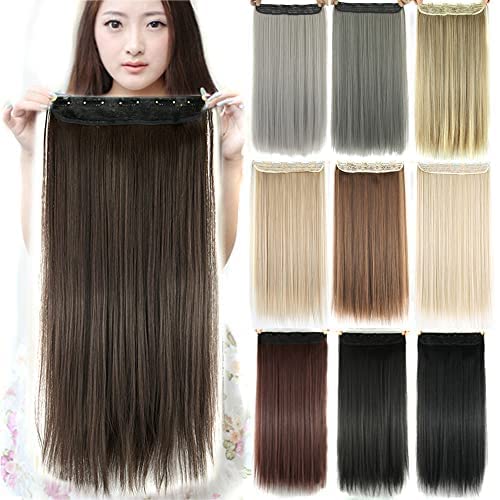 IMISSU Long Natural Thick Hair Straight Clip in on Synthetic Hair Extensions Hairpieces for Women (28 Inch,Dark Brown)