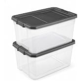 2 Pack 76 Qt Clear Stacker Storage Bin, Plastic Container with Latch Lid | Clear for easy viewing, recessed lid for stable stacking, non-slip latches, ideal for clothes, bedding, sports/camping gear