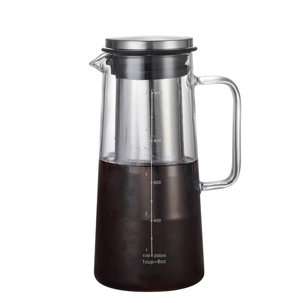 TAMUME Fridge Door Water Jug Glass Water Pitcher with Stainless Steel Filter, Cold Brew Coffee Pot with Mesh Filter (1L)