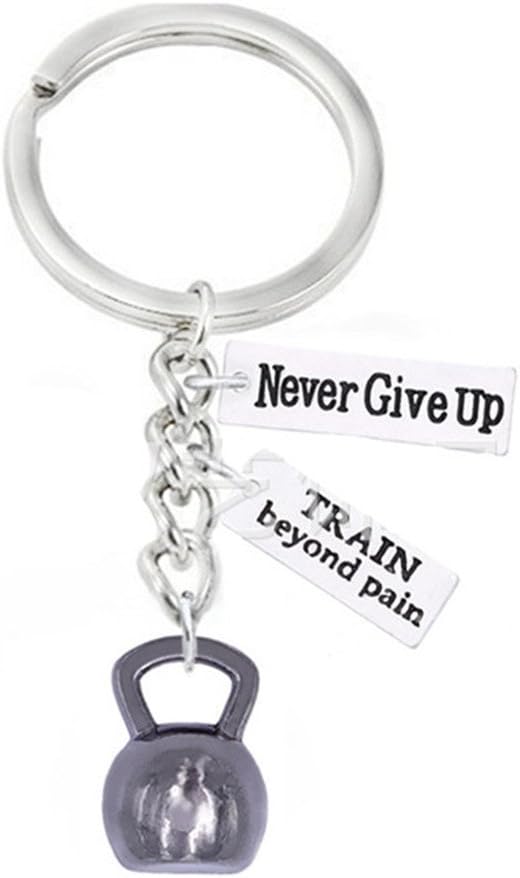 Kettlebell Keychain ,Never Give Up,Train beyond pain ,Sport Keychain ,workout keyring