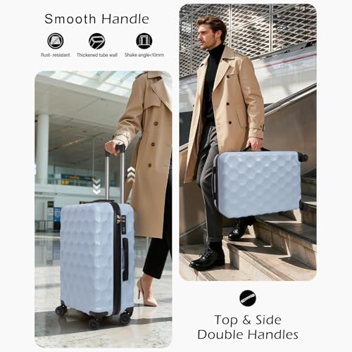 Aklsvion Set of 3 Suitcases 20/24/28 Inches - Hard Case, Built-in Lock, 360° Multidirectional Wheels, Trolley Suitcase for Travel, Blue, Rigid