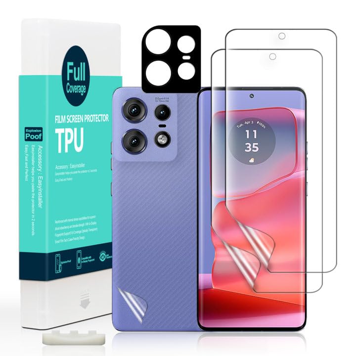 Ibywind Screen Protector For Motorola Edge 50 Pro 5G 6.7",with 2Pcs Flexible TPU Film,1Pc Camera Lens Protector,1Pc Backing Carbon Fiber Film [Fingerprint Reader,Easy to install]