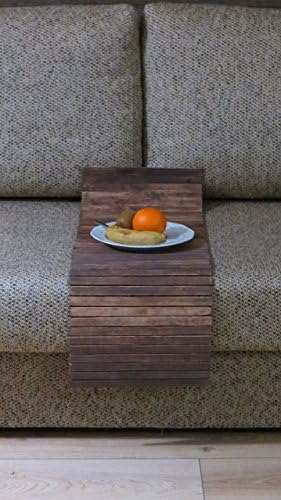 Handmade Walnut Natural Wood Sofa Seat Tray Table with Matte Artificial Leather Back Cover