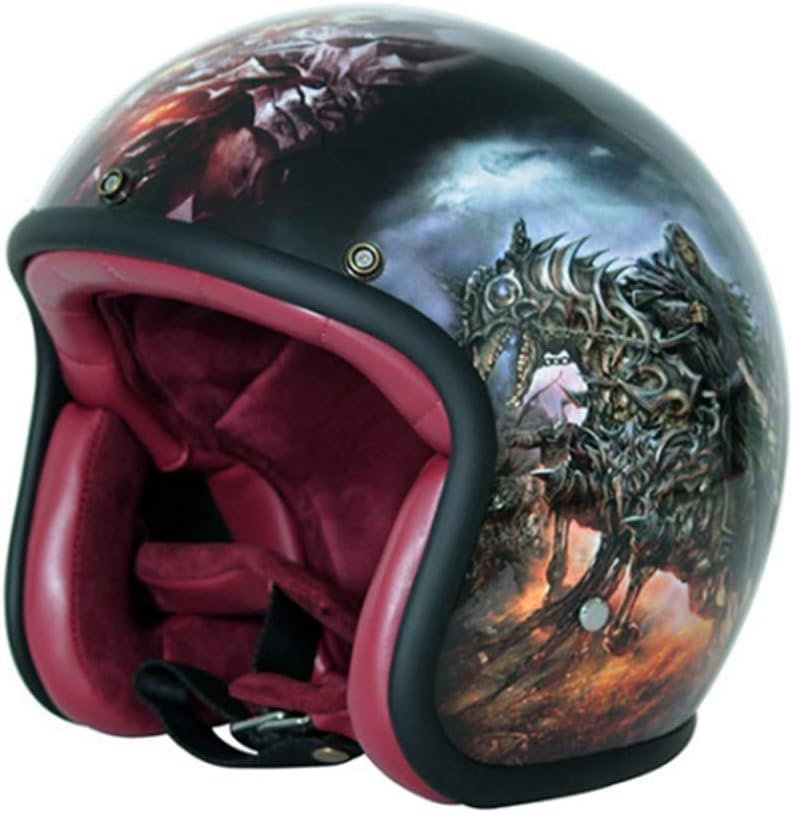 MMRLY Personalized Vintage Motorcycle Harley Helmet, Open Face Motorbike Half Helmet DOT Certification High Density Glass Fiber Crash Helmet Personalized Full Color Craft(M,L,XL),M