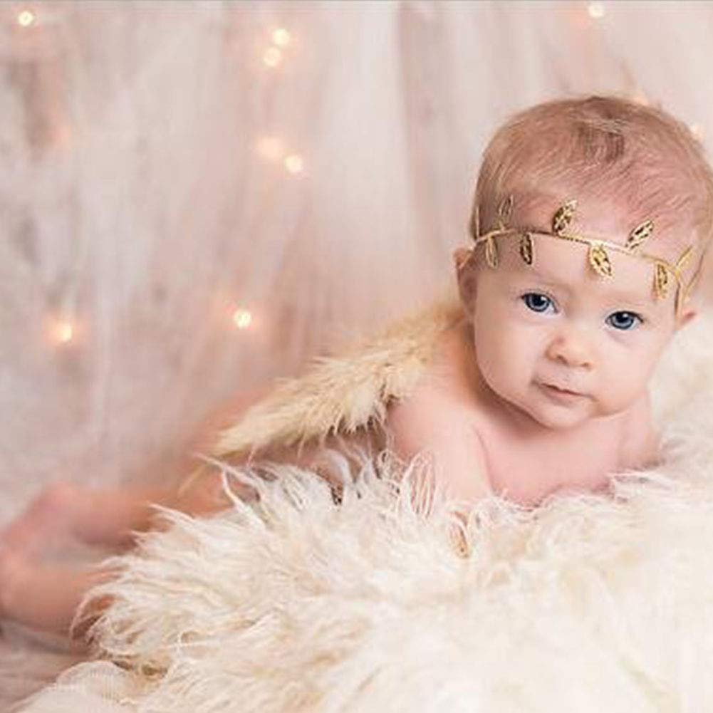 Amor Present Baby Angel Wings, Newborn Baby Gold Feather Angel Wings with Headband Infant Costume Photo Prop Outfit Easter April Fools Day Gift