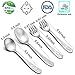 TeamFar Toddler Kids Preschoolers Utensil Flatware Silverware Set, Pure Stainless Steel, Non Toxic & Healthy, Brushed Surface, Carved Animal Handle, Set of 4, Dishwasher Safe