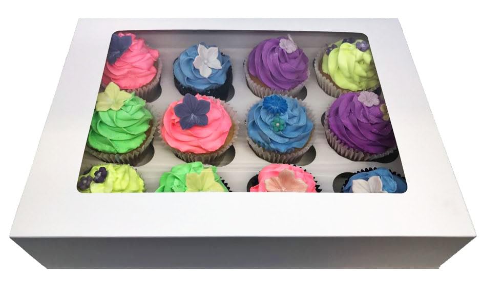 LARRYROO 12 Hole Cavity Windowed Cupcake Boxes With Removable Inserts (10)