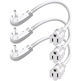 1Ft Flat Plug Short Extension Cord, 90 Degree Plug Adapter, White Low Profile 3 Prong Small Grounded Cords 14 AWG 15A 1875W 3 Pack