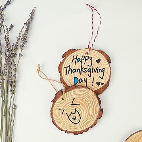 JOHOUSE Natural Wood Slices, 30PCS 4Inch Unfinished Natural Wood Slices Circles Wooden Circles, 32.8ft Hemp Rope and 32.8ft Cotton Rope, DIY Craft Christmas rnaments