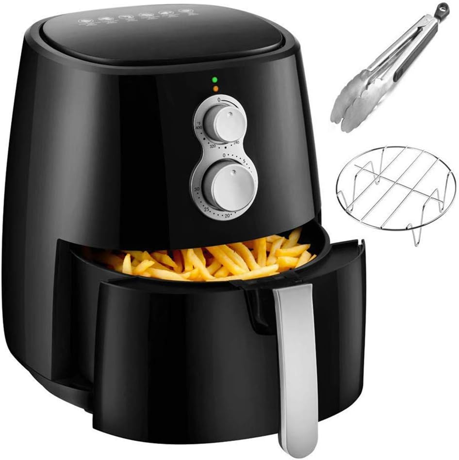 Air Fryer, 4.2QT Air Fryers w/Accessories Cookbook, Grill Rack and Tongs Black