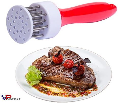 VVP Market Professional Meat Tenderizer With Ultra Sharp Stainless Steel Blades For Steak / Pork / Chicken / Fish For Every Kitchen Tool (24 blades R Red)