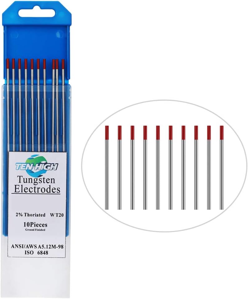 TENHIGH TIG Tungsten Electrodes, Thorium 2, WT20(Red) Thorium