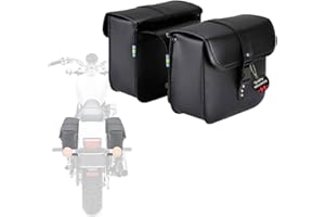 ISSYZONE ISSYAUTO Motorcycle Saddle Bags 2 Pack PU Leather Universal Saddlebags 16 Liter Capacity for Shadow Boulevard Sportster Softail Dyna