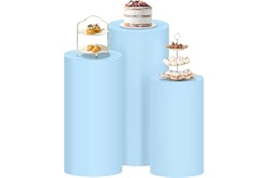 Socomi Blue Spandex Cylinder Pedestal Stand Covers - Set of 3 Sizes for Birthday Party Wedding Decoration