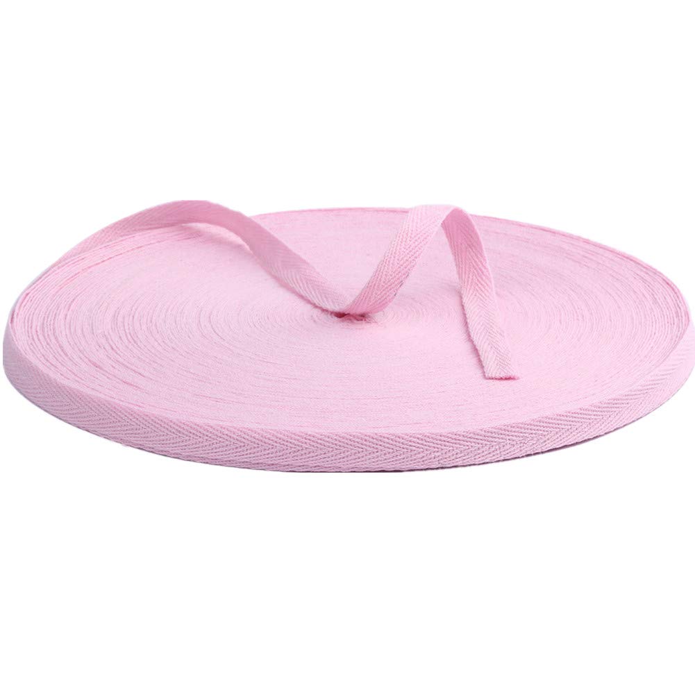 50 Meters Cotton Ribbon Herringbone Webbing Trim Fabric Tape Tapestry for Bias Binding Gift Wrapping Embellishment Craft Width 10mm (Hot Pink)