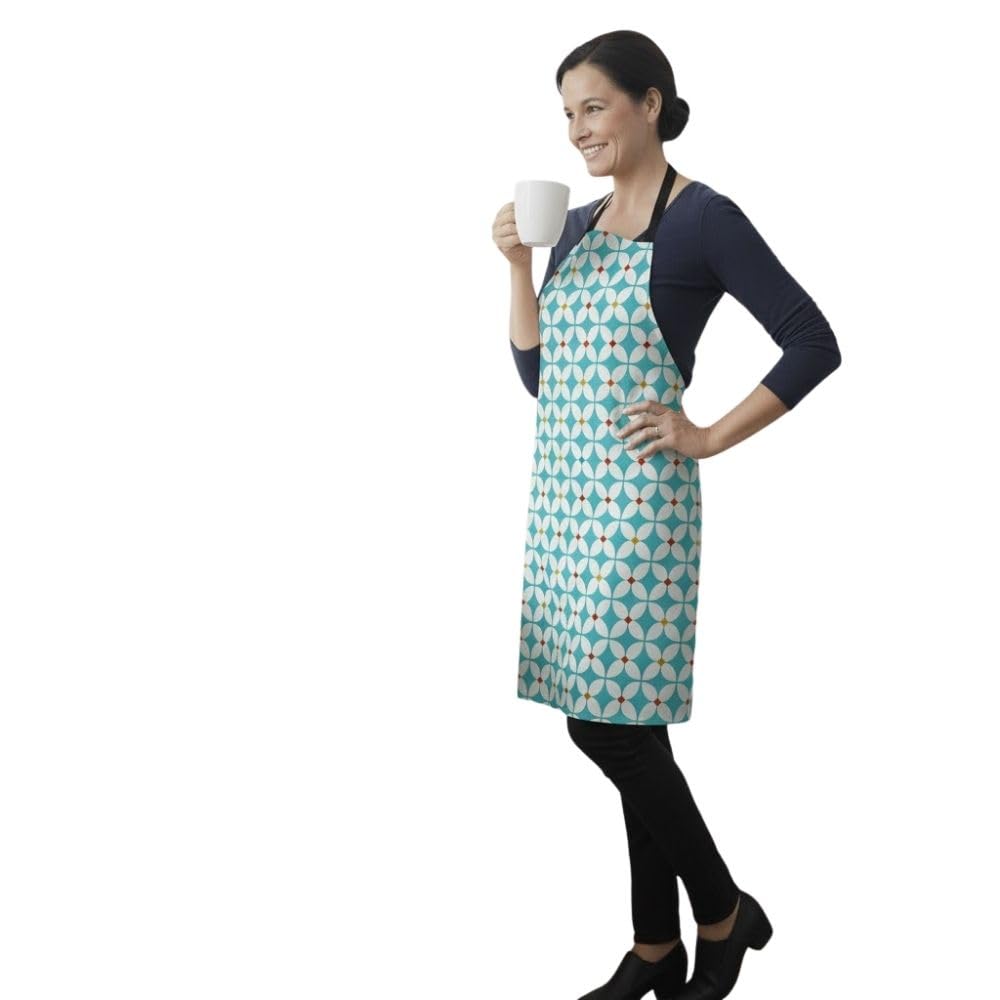 Jolee... Fabrics Wipe Clean PVC Coated Aprons - 100% Cotton Oilcloth - One Size - Easy to Clean and Splash Proof Apron (Duck Egg Marguerite, Adult (75cm Length))
