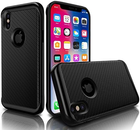 iPhone X Case, LoHi iPhone 10 Hybrid Silicone Rubber Holder Slim Fit Full Body Protective Cover Texture Carbon Fiber Case