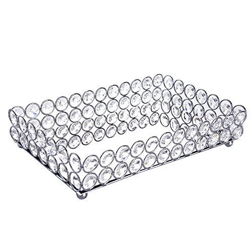 Feyarl Crystal Cosmetic Tray Rectangle Vanity Tray Jewelry Trinket Organizer Tray Mirrored Decorative Tray Christmas (Silver) - Thumbnail 5