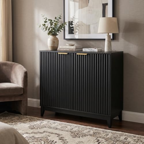 Cakhdry Credenza Bufetera con 2 Puertas, Alacena Pequeña para Cocina y Comedor, 80x40x82cm, Diseño Minimalista con Acabado de Madera Color Negro