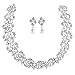 Accessoriesforever Women Bridal Wedding Prom Fashion Jewelry Set Rhinestone Pearl Leaf White