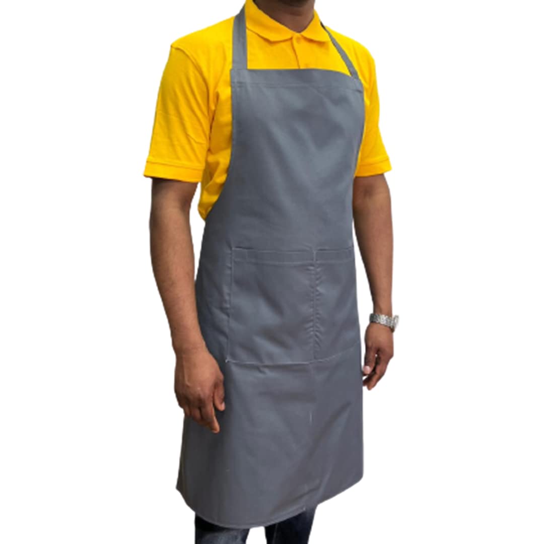 Italbangla Textile Chef's Apron, Unisex, Durable, Comfortable with Front Pocket, Washable for Cooking, Kitchen, Bar, Restaurant, Butcher Shop and Catering, Gray, L