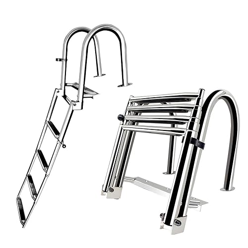 Folding 4 Step Marine Ladder Stainless Steel Heavy Duty Telescoping