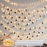 Decute 50 Photo Clips String Lights Holder 100 LED 33FT Starry Fairy Lights for Hanging Pictures Cards Memos USB Powered with Switch Perfect for Bedroom Wedding Dorm Christmas Decor (Warm White)