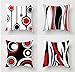 Emvency Set of 4 Throw Pillow Covers 18x18 Inches Decorative Cushion Modern Abstract Red Black White and Grey Wavy Vertical Stripes Dot Polyester Pillow Cases Square Pillocases for Bed Sofa