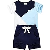 DOMOABEI Baby Boy Clothes Toddler Boy Summer Outfits Short Sleeve Patchwork T-Shirt & Shorts Boy Clothes Set 12 Months-4T