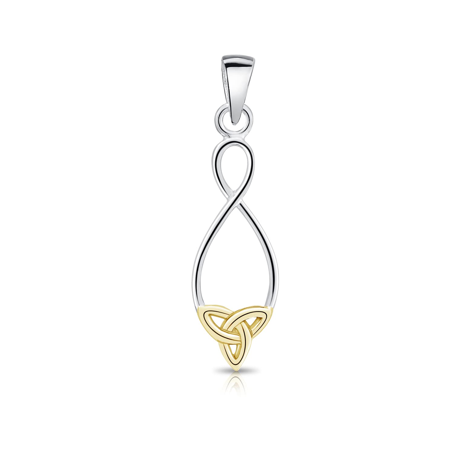DTPsilver® 925 Sterling Silver and Yellow Gold Plated Celtic Trinity Knot Pendant - Without Curb Chain