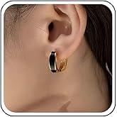 Yheakne Vintage Black Enamel Hoop Earrings Gold Enamel Huggie Earrings Resin Acrylic Earring Tiny Circle Hoop Earring Jewelry for Women