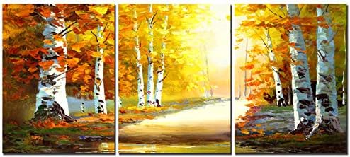 Fallen Maple Leaves Prints on Canvas Autumn View Artwork Framed Pictures Decoration for Home Office 30x40cmx3pcs