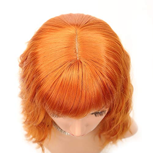 image for VCKOVCKO Ginger Yellow Wigs Natural Wavy Wig With Air Bangs Colorful S