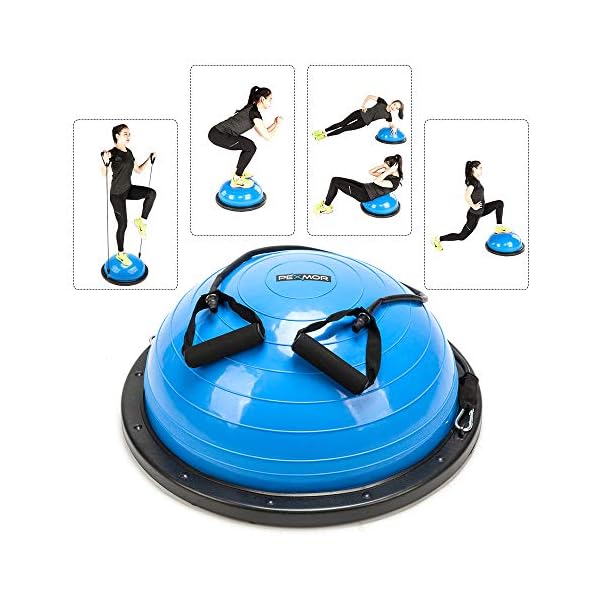 PEXMOR Yoga Half Ball Balance Trainer Exercise Ball Resistance Band Two