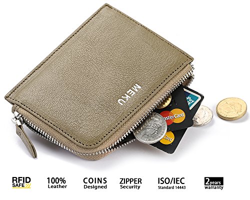 MEKU Womens Togo Leather Card Case Wallets Money Organizers Small Purse with Zipper Cash Holders for Lady (Chocolate)