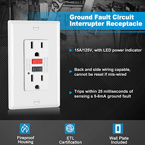 (10 Pack) UNIELE NonTamper Resistant GFCI Receptacle Outlet, 15 Amp