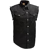 Milwaukee Leather DM1002 Men's Black Lightweight Denim Shirt with Frayed Cut Off Sleeveless