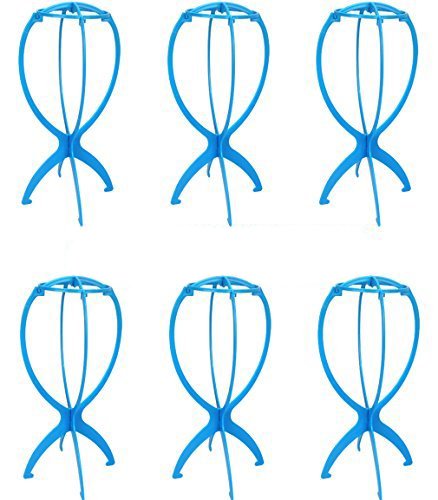 Wig Stand Wig Stand Holder, Yariew Portable Folding Stable Durable Wig Holder Hairpieces Display Tool Stable Wig Stand Dryer Holder, Set of 6, Blue