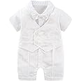 Hresadio Baby Boy Gentleman Romper with Bow Tie Newborn Tuxedo Jumpsuit Baby Formal Outfits Clothes 0-18 Months
