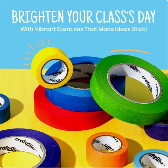 Craftzilla Colored Masking Tape - 11 Roll Multi- Pack, 55 Yards x 1 in Colorful Craft Tape- Great for Arts & Crafts, Kids, Labeling and Color- Coding