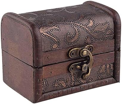 Loilee Accessories Vintage Metal Lock Jewelry Treasure Chest Case Manual Wood Box Storage Box Vintage Flower Storage Jewelry Box