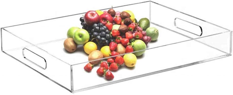 Clear Serving Tray 12x16 inches Acrylic Trays Rectangular with Handles- Spill Proof - Organiser for Ottoman Coffee Table,Drinks,Breakfast,Tea,Coffee,Acrylic Decorative Display,Countertop,Kitchen