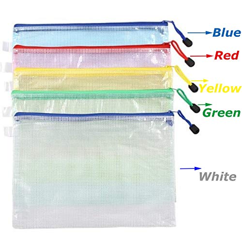 15 Pack A4 Size Waterproof Zipper File Bags,5 Colors Plastic Zip Document Filing Folder for Office Organization,Stationery,Puzzle Storage - Thumbnail 2