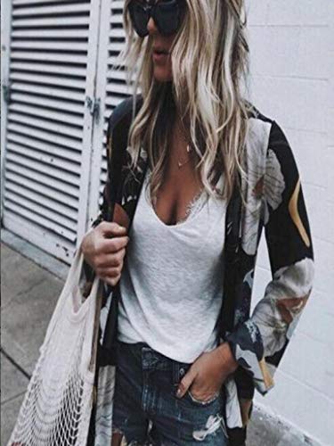 Womens Floral Long Kimono Cardigan Lotus Chiffon Coat Tops Cover Up Beach Smock Coffee