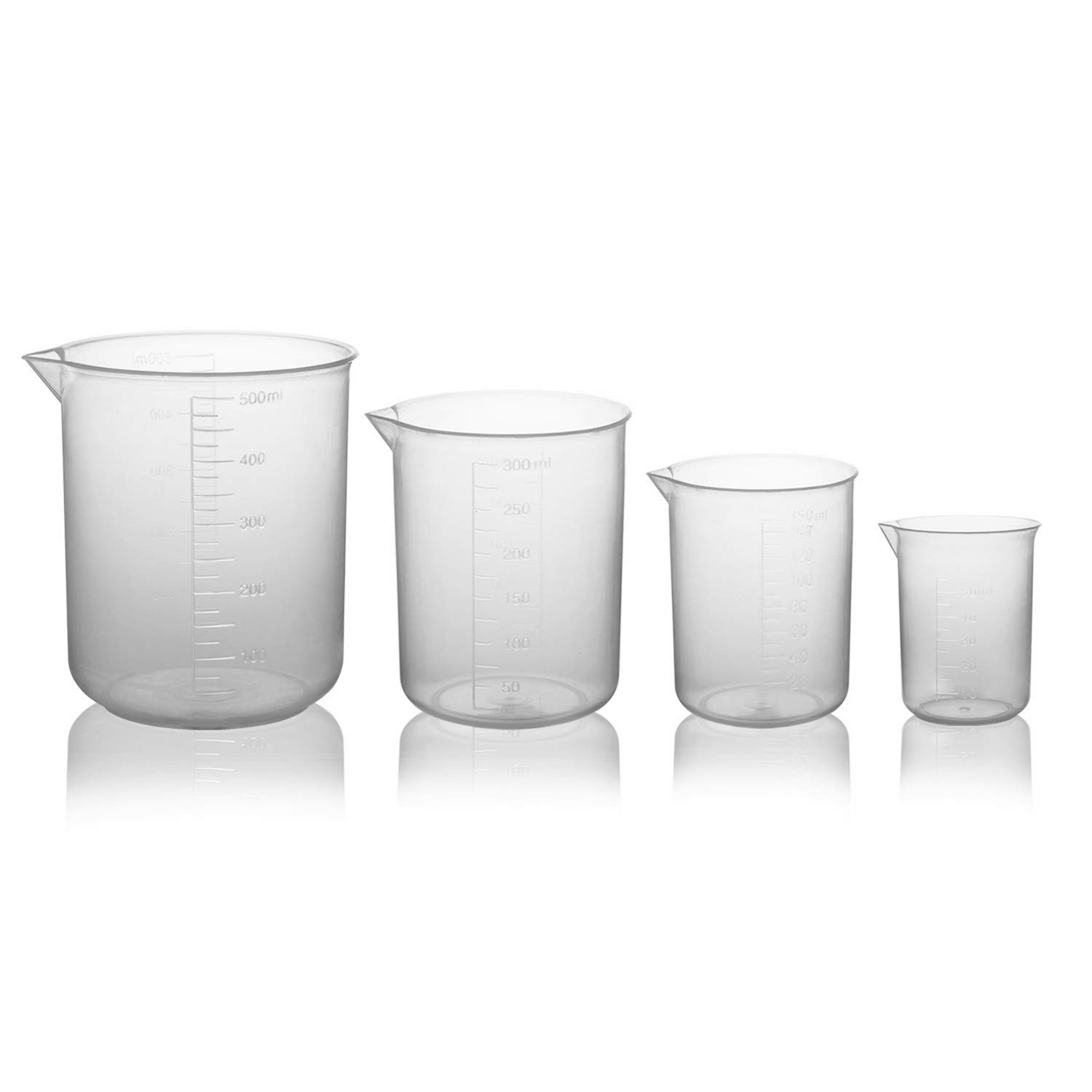 4pack Measuring Cup Labs Plastic Graduated Beakers 50ml 150ml 250ml 500ml (Transparent)